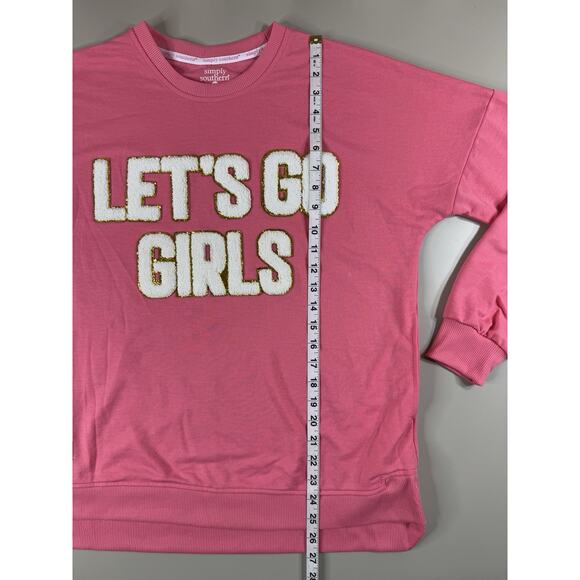 Simply Southern Sweatshirt M Pink LET’S GO GIRLS Sparkle Letter Cowboy Western - Picture 3 of 11